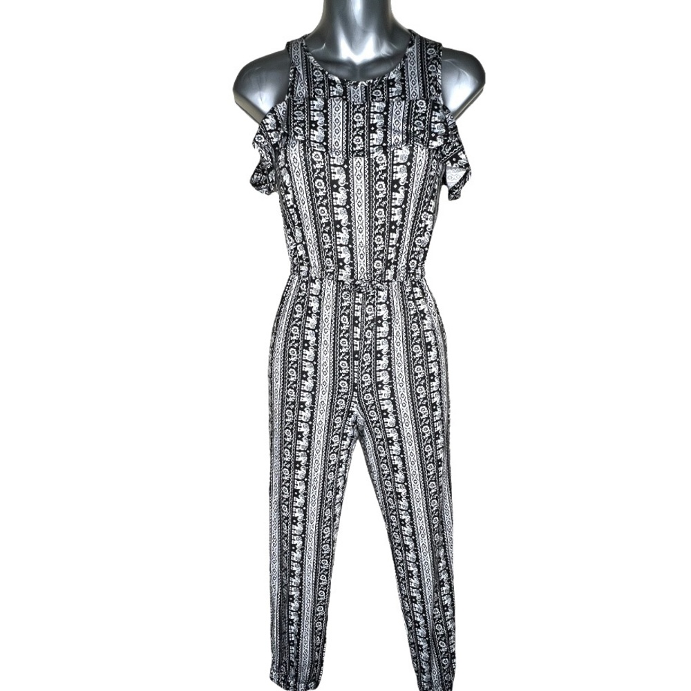 Joey B. Black and White Elephant Print Jumpsuit MEDIUM